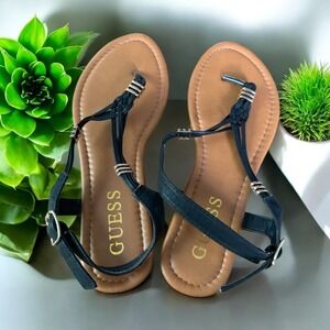 Guess Thong‎ Sandals Braided Straps Ankle Buckle Casual Summer Black Size 5